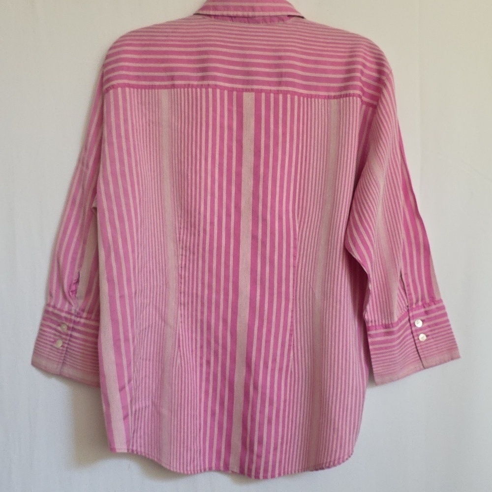 Chico's Pink & White Stripe Silk Blouse.  Size 12 - Picture 5 of 9